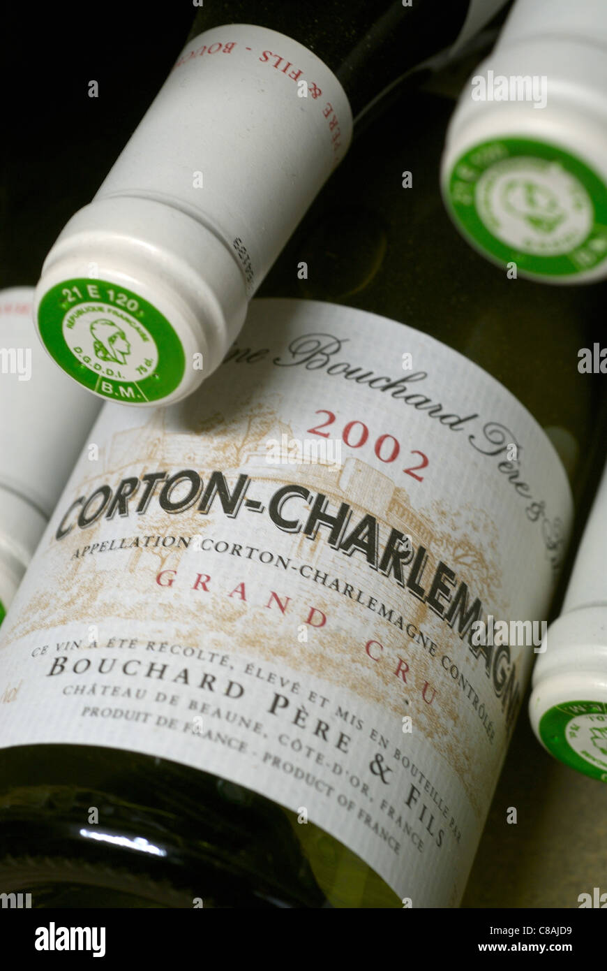 Bottles of Corton-Charlemagne 2002 Stock Photo