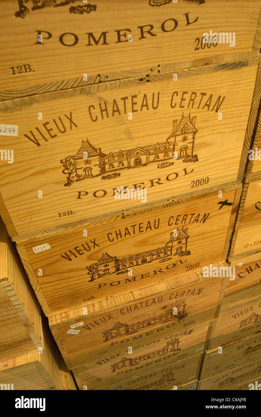 cases od Pomerol wine Stock Photo