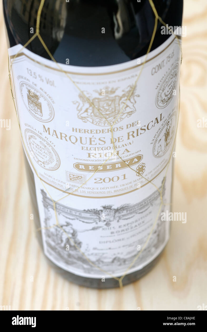 Bottle of Spanish red wine Marqués de Riscal Stock Photo