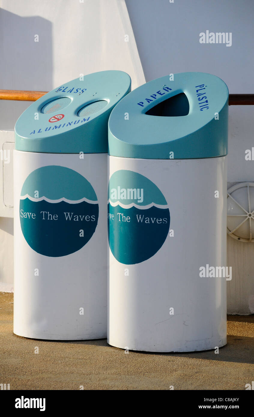 Save the waves recycling bins aboard a Royal Caribbean Cruise ship
