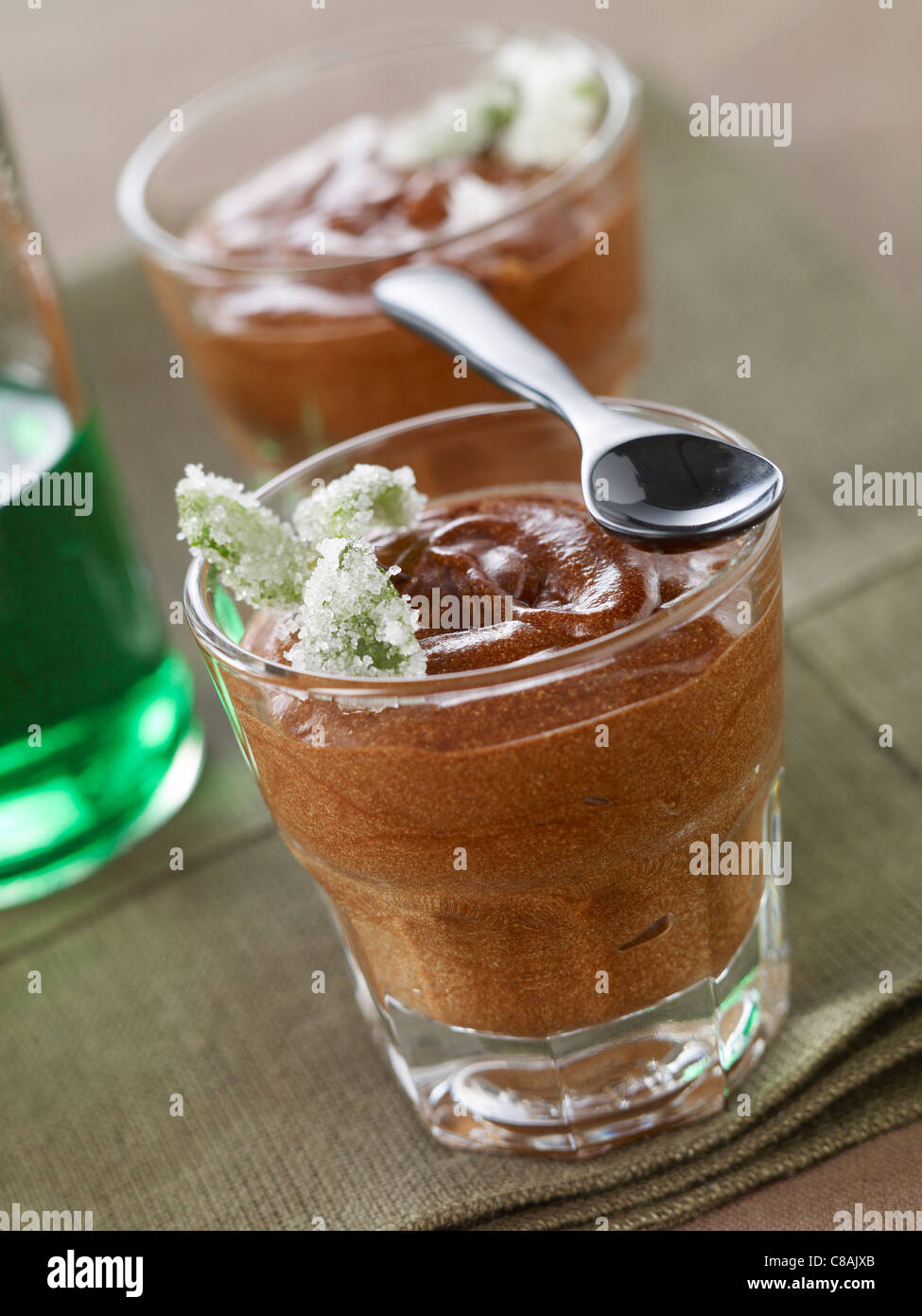 Chocolate and mint liqueur mousse Stock Photo