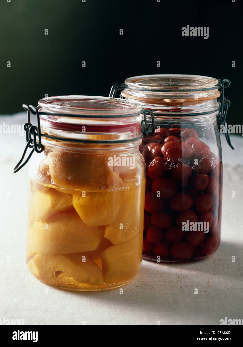 Jars of fruits in syrup Stock Photo