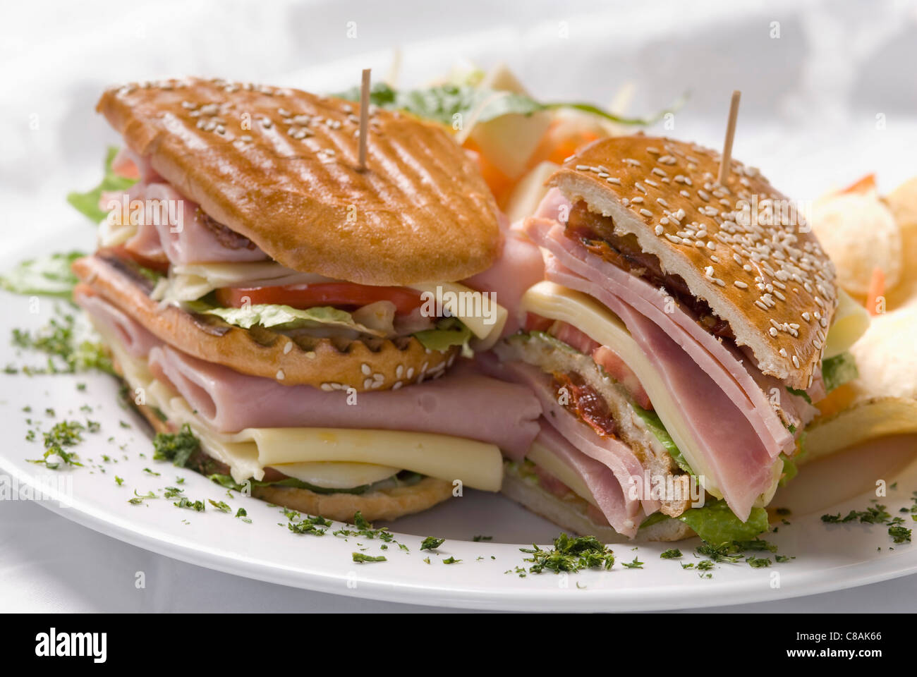 Ham,cheese and vegetable sandwich Stock Photo