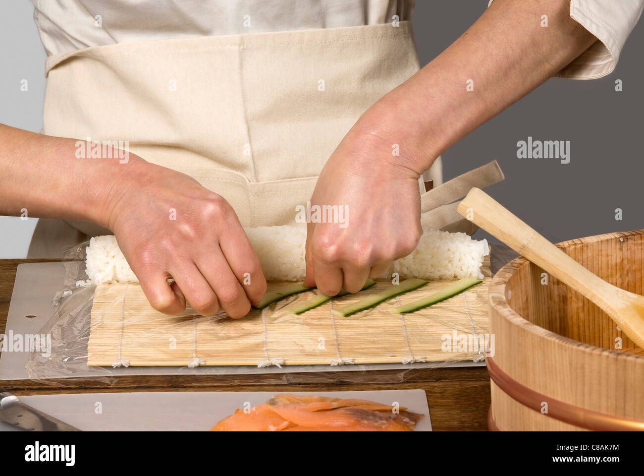 Cook preparing makis Stock Photo