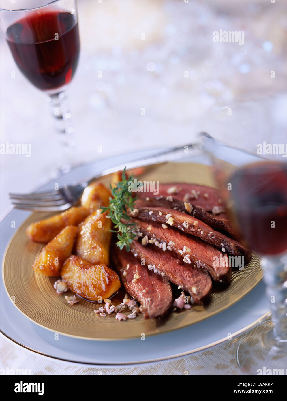 Duck Magret with crushed sugared almonds Stock Photo Alamy