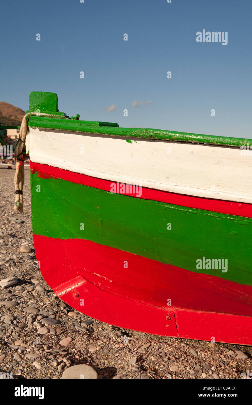 Colourful boat, Letojanni Beach, Letojanni, Sicily, Italy Stock Photo