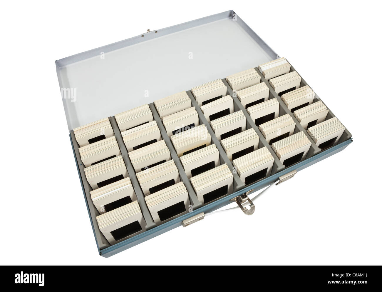 Retro slide photography storage box isolated on white. Stock Photo