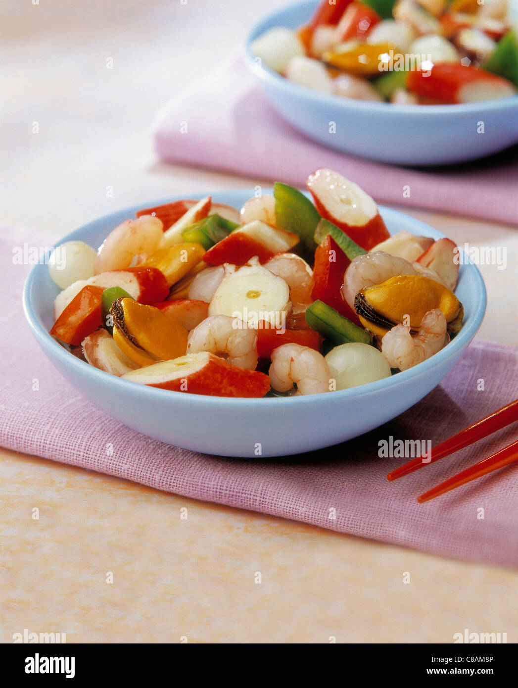Shrimp,mussel,surimi crab and pepper salad Stock Photo Alamy