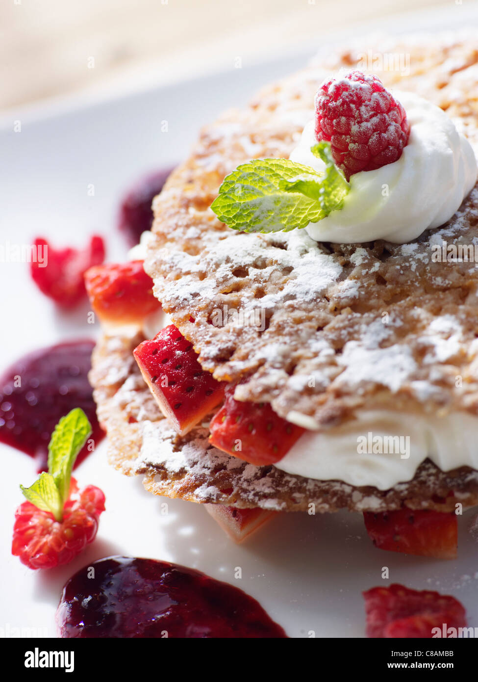 Strawberry and whipped cream Millefeuille Stock Photo Alamy