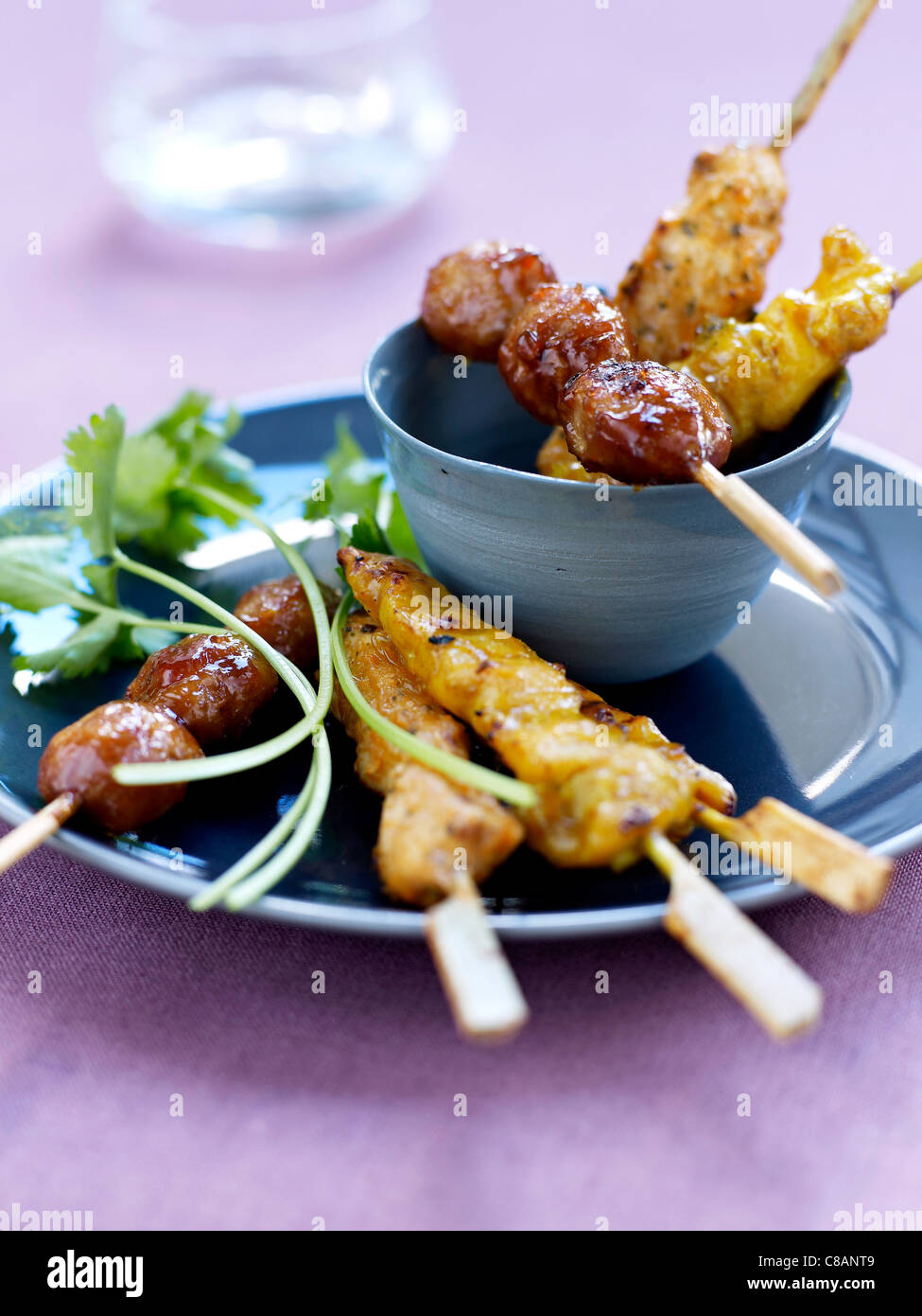 Spicy chicken and beef brochettes Stock Photo