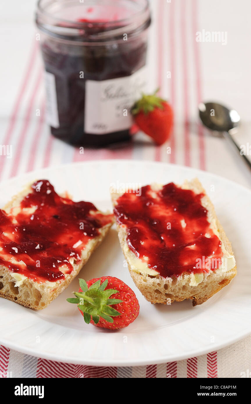 Bread,butter and strawberry jam Stock Photo Alamy