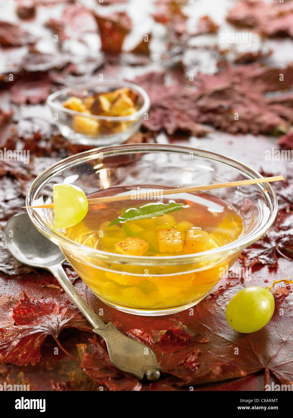 White grape soup with lemon mint Stock Photo