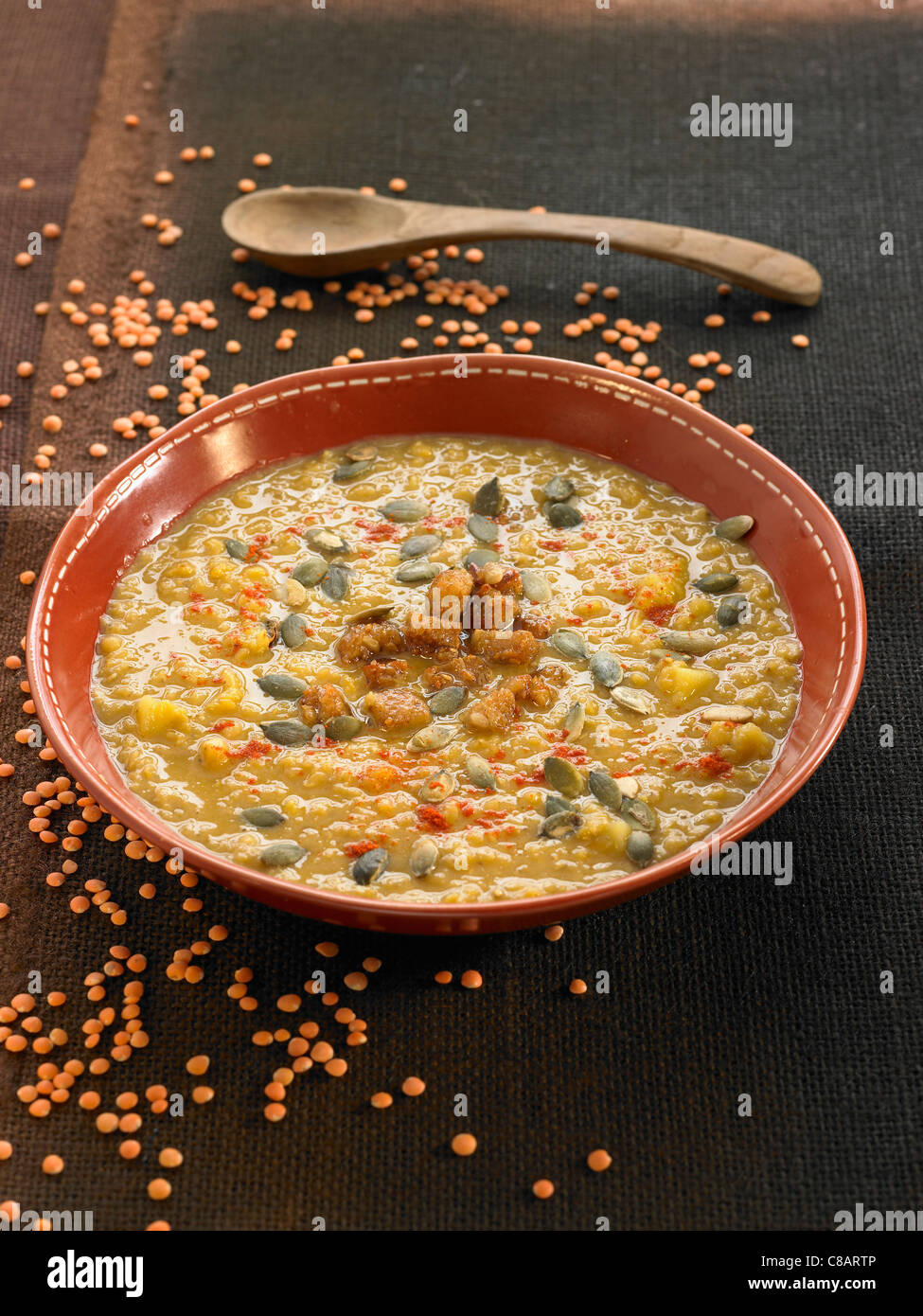 Lentil and tempeth soup Stock Photo