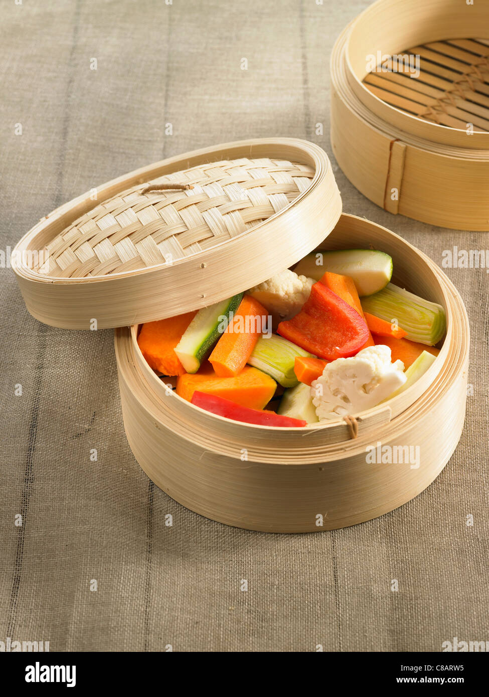 https://c8.alamy.com/comp/C8ARW5/raw-vegetables-in-a-bamboo-steam-basket-C8ARW5.jpg