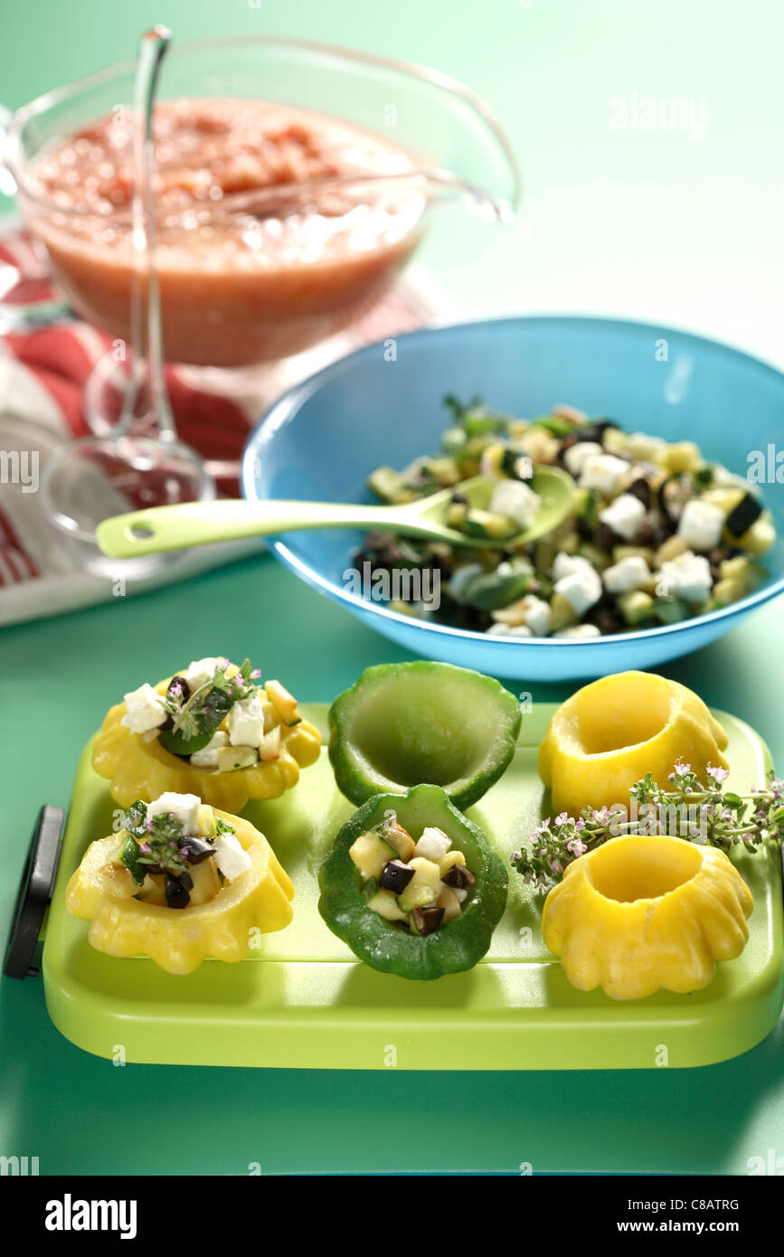 Stuffing the squash melons Stock Photo Alamy