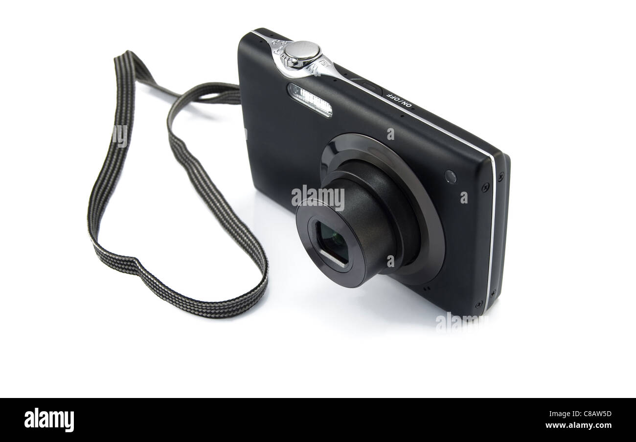 black digital camera is isolated on a white background Stock Photo - Alamy