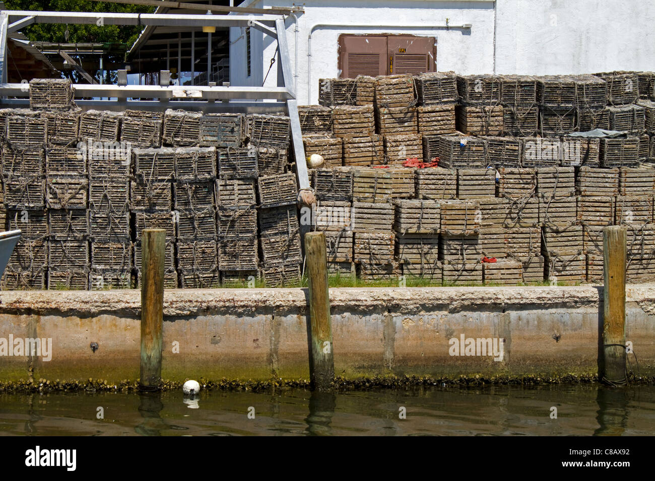 Crab Traps on fishing dock Stock Photo