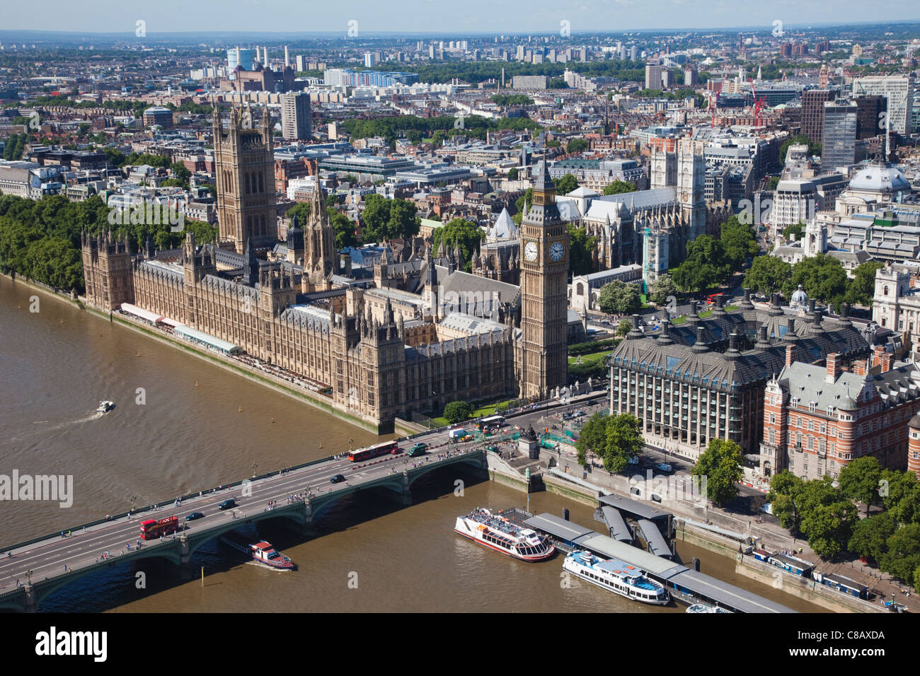 England, London, Palace of Westminster and River Thames, View from the London Eye Stock Photo