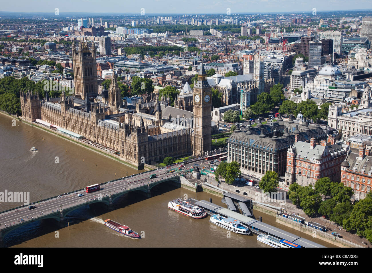 England, London, Palace of Westminster and River Thames, View from the London Eye Stock Photo