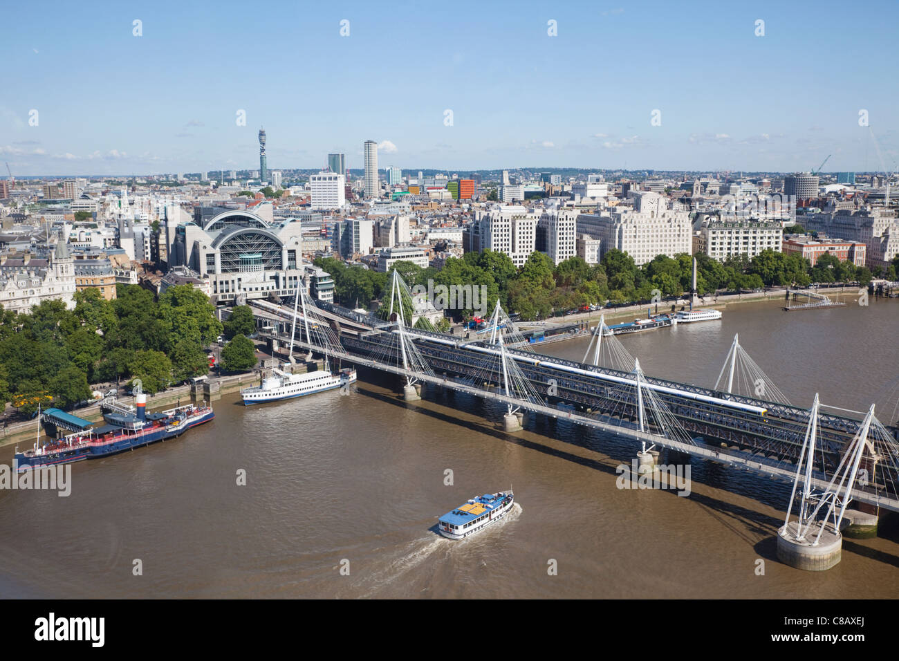 England, London, Hungerford Bridge and River Thames, View from the London Eye Stock Photo