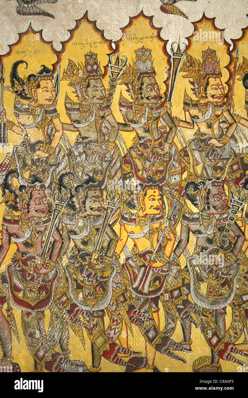 Painted Ceiling From Kerta Gosa In A Traditional Balinese Style Called Wayang or Kamasan Stock Photo