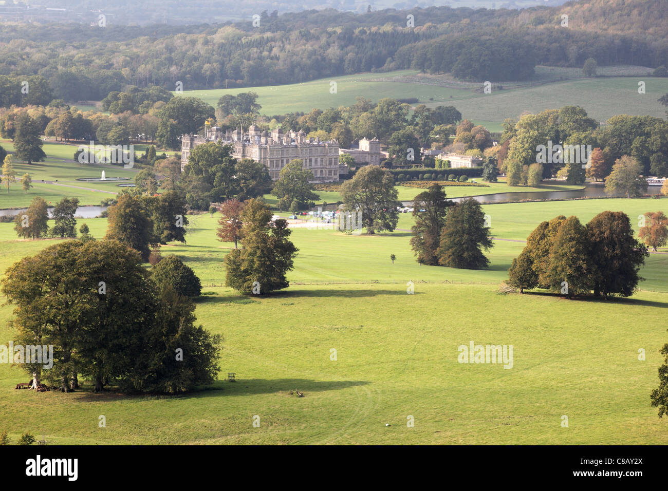 View from Heavens Gate towards Longleat House, Warminster, Wiltshire, England, UK Stock Photo