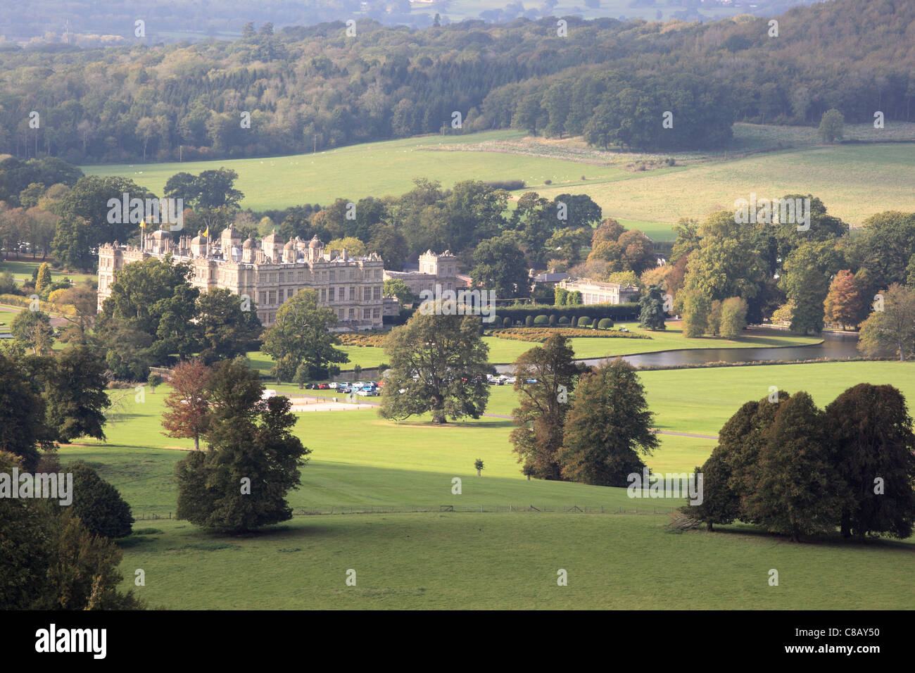 View from Heavens Gate towards Longleat House, Warminster, Wiltshire, England, UK Stock Photo