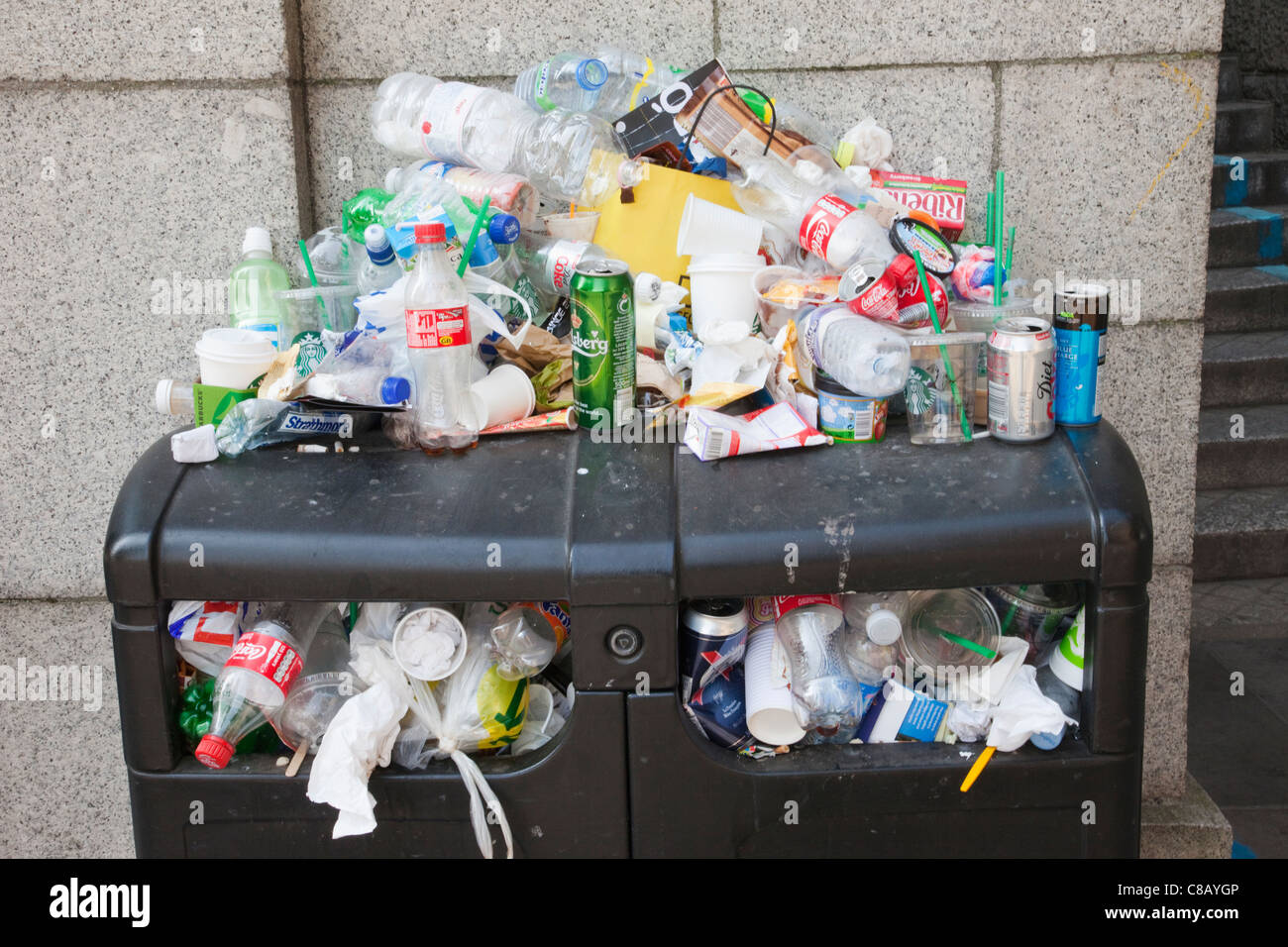 England, London, Overflowing Public Rubbish Bin Stock Photo Alamy