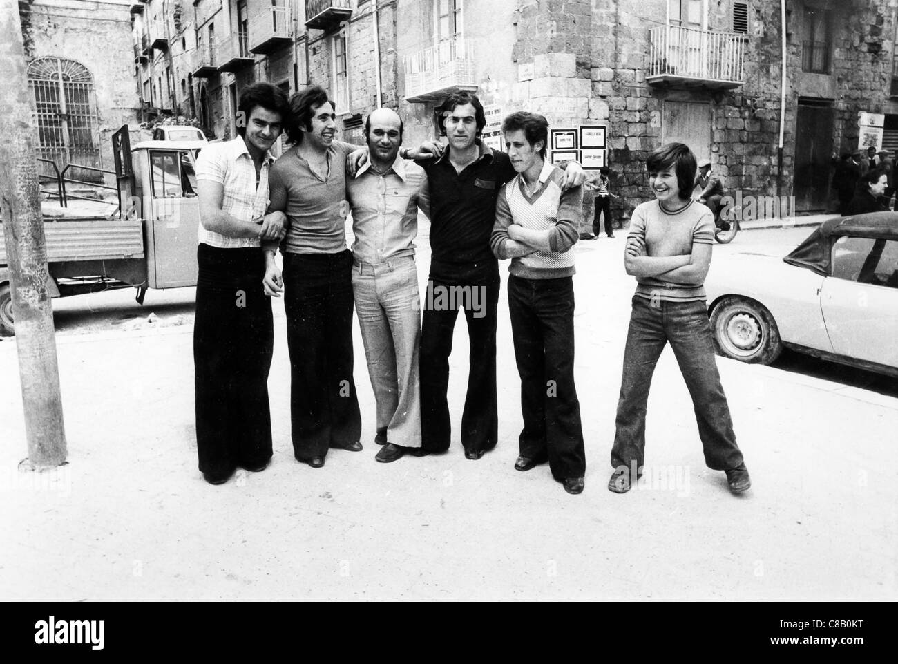 young people in a square in Canicattì,Sicily,Italy,1978 Stock Photo
