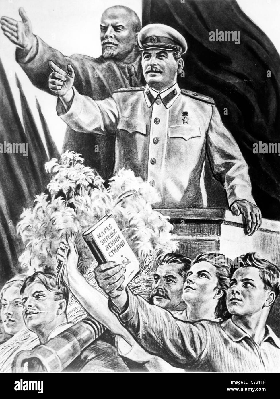 Lenin with Stalin, propaganda poster Stock Photo