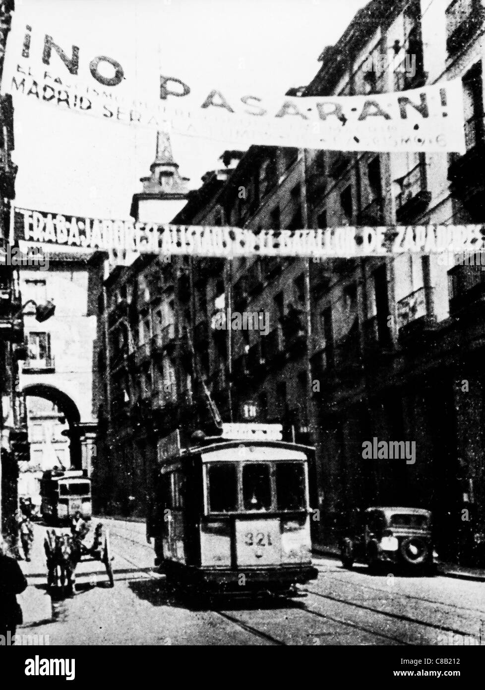Republican banner in Madrid,the Spanish Civil War,1938 Stock Photo
