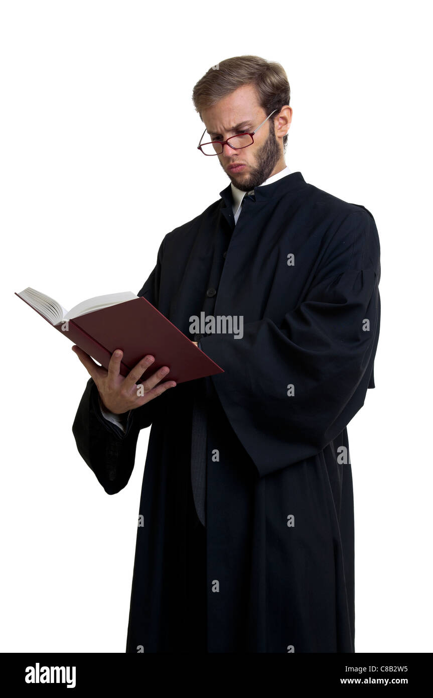 Young lawyer dressed with a toga isolated in white Stock Photo