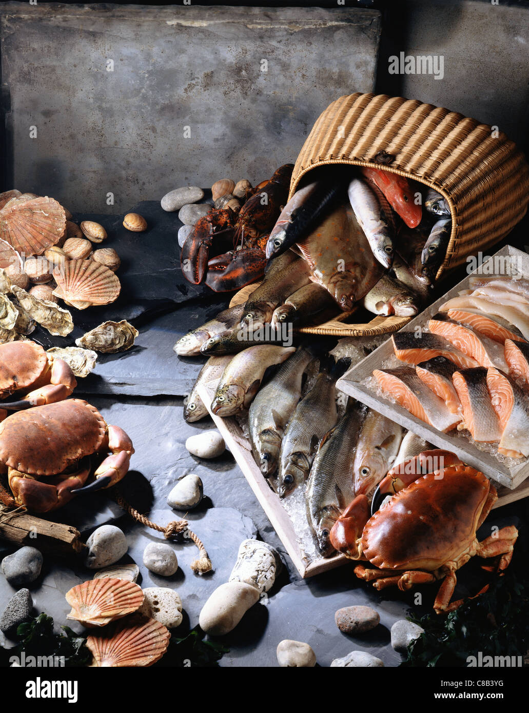assorted fish, shellfish and seafood Stock Photo Alamy