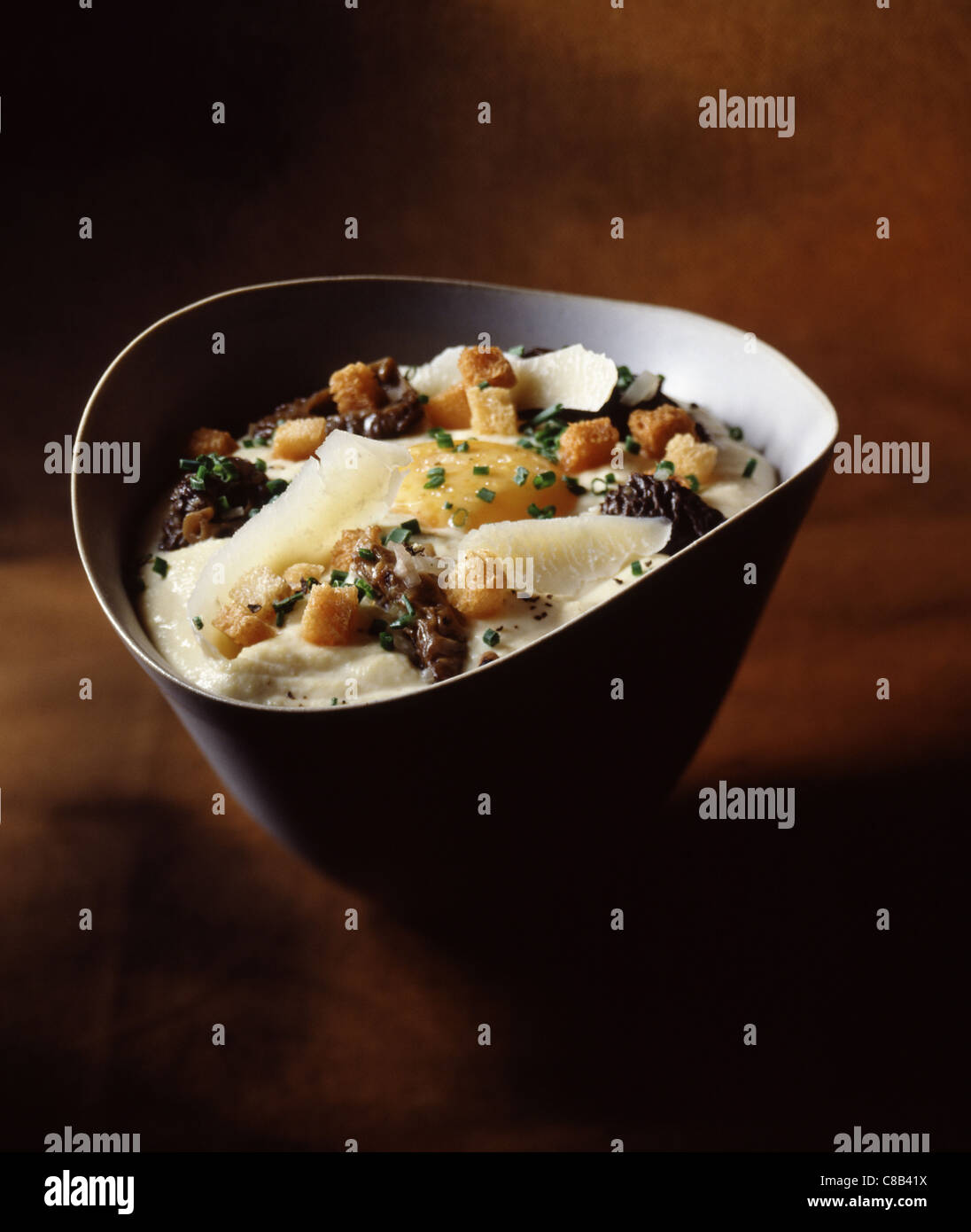 Scrambled eggs with morels Stock Photo Alamy