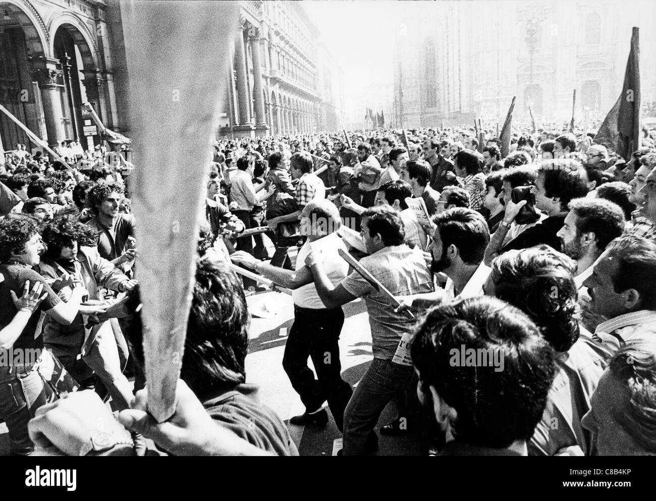 riots in the Piazza Duomo,Milan 1977 Stock Photo