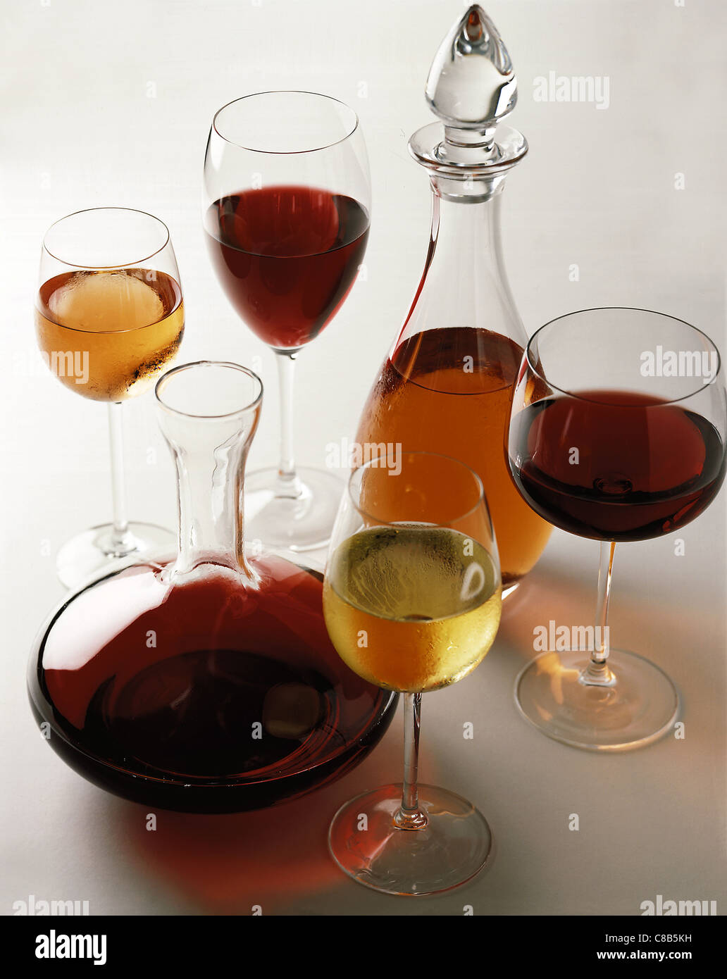 carafes of wine and glasses of wine Stock Photo Alamy