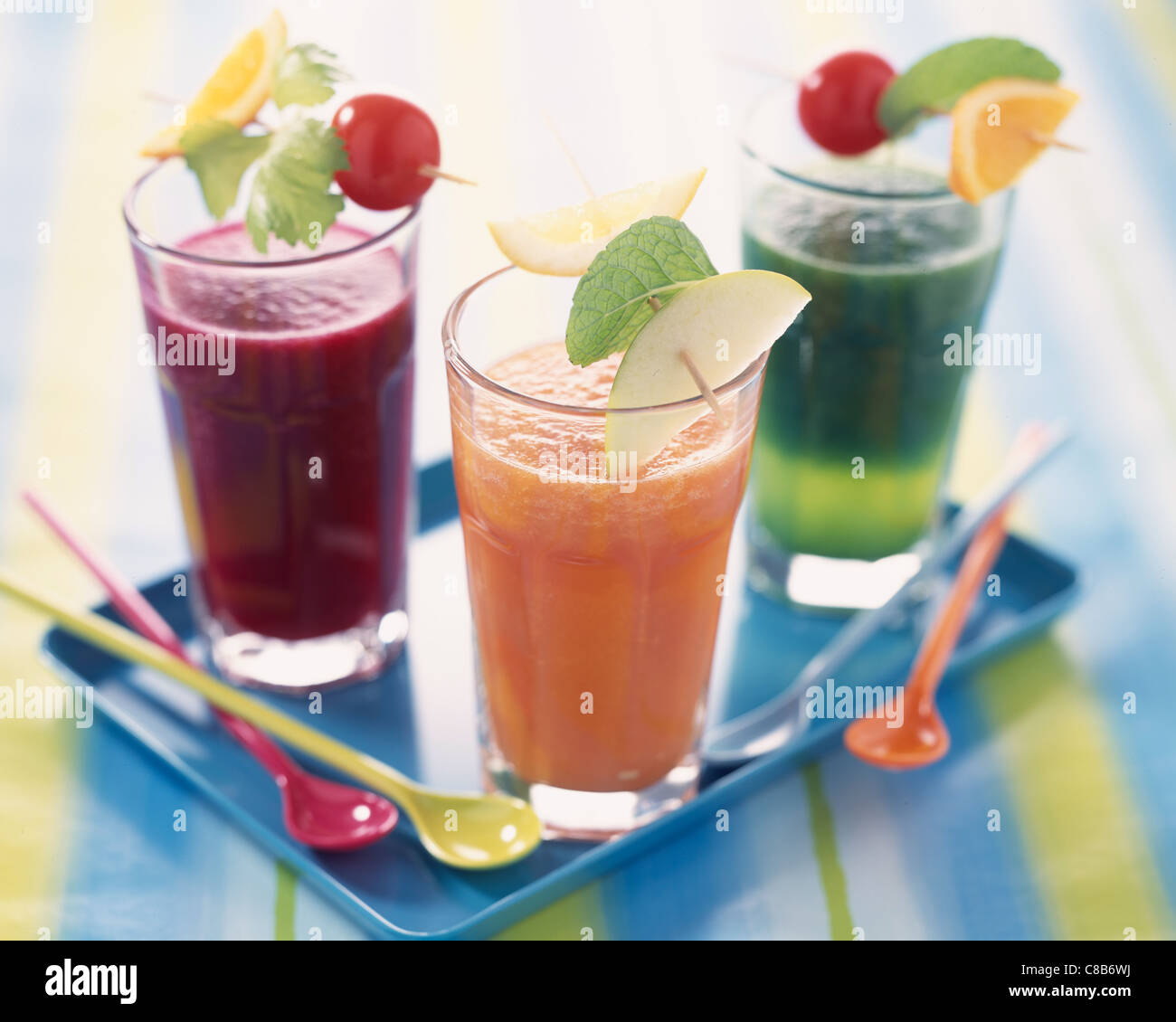 Glasses of fruit and vegetable smoothies Stock Photo