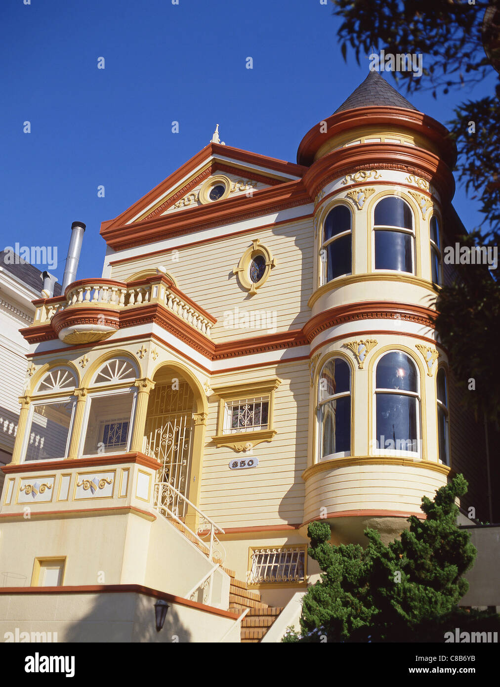 Victorian house on Steiner street, Alamo Square, San Francisco, California, United States of America Stock Photo