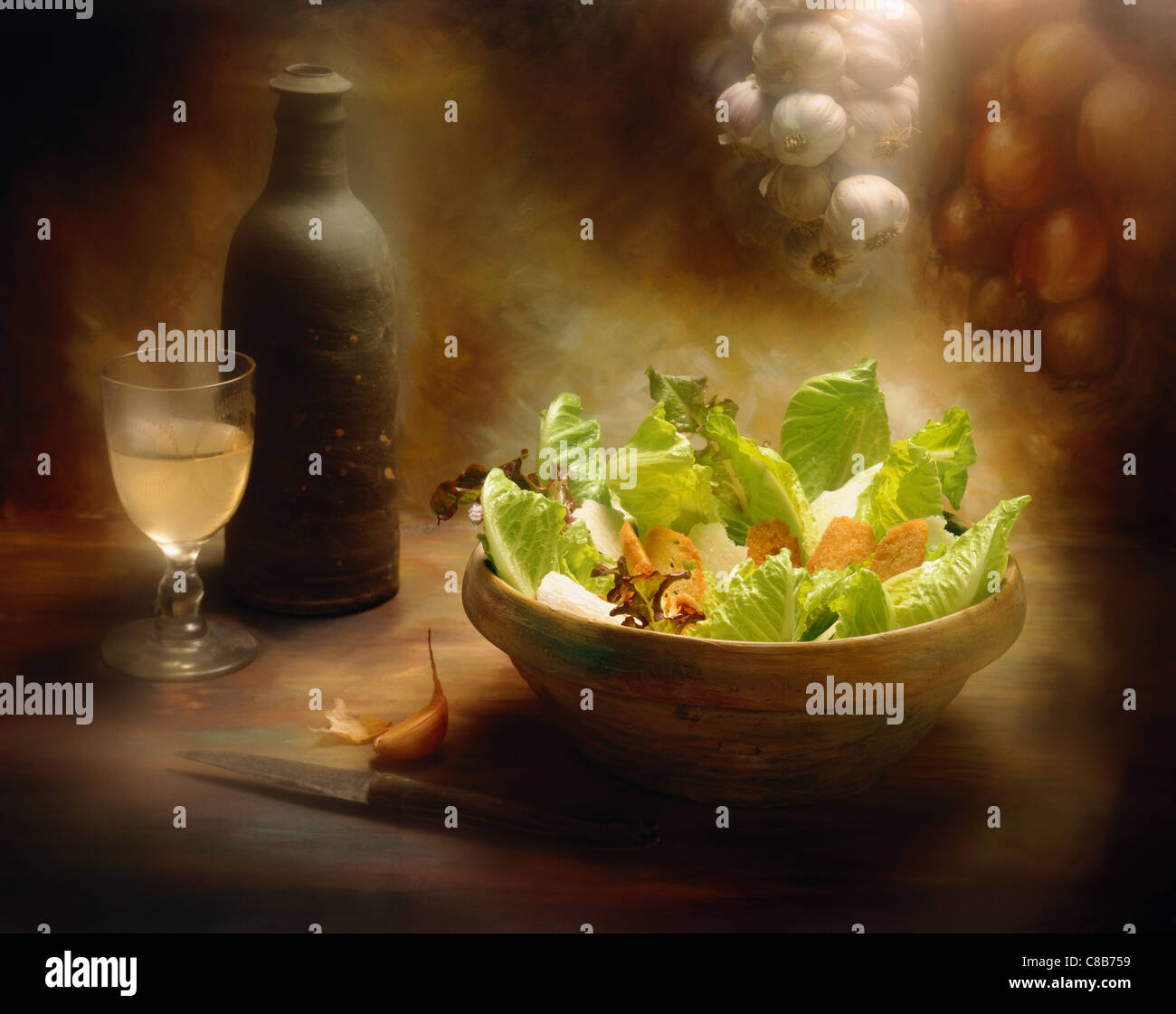 caesar salad with cos lettuce, anchovy fillets and fresh parmesan Stock Photo Alamy