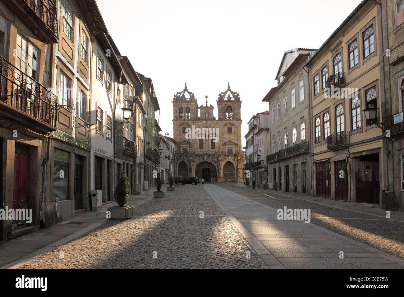 Morning at the Cathedral (Se) in Braga, Portugal. Stock Photo