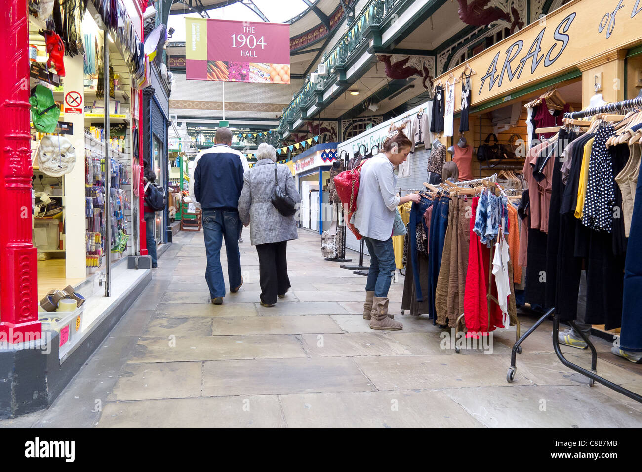 Leeds Indoor Market with its stalls Stock Photo Alamy