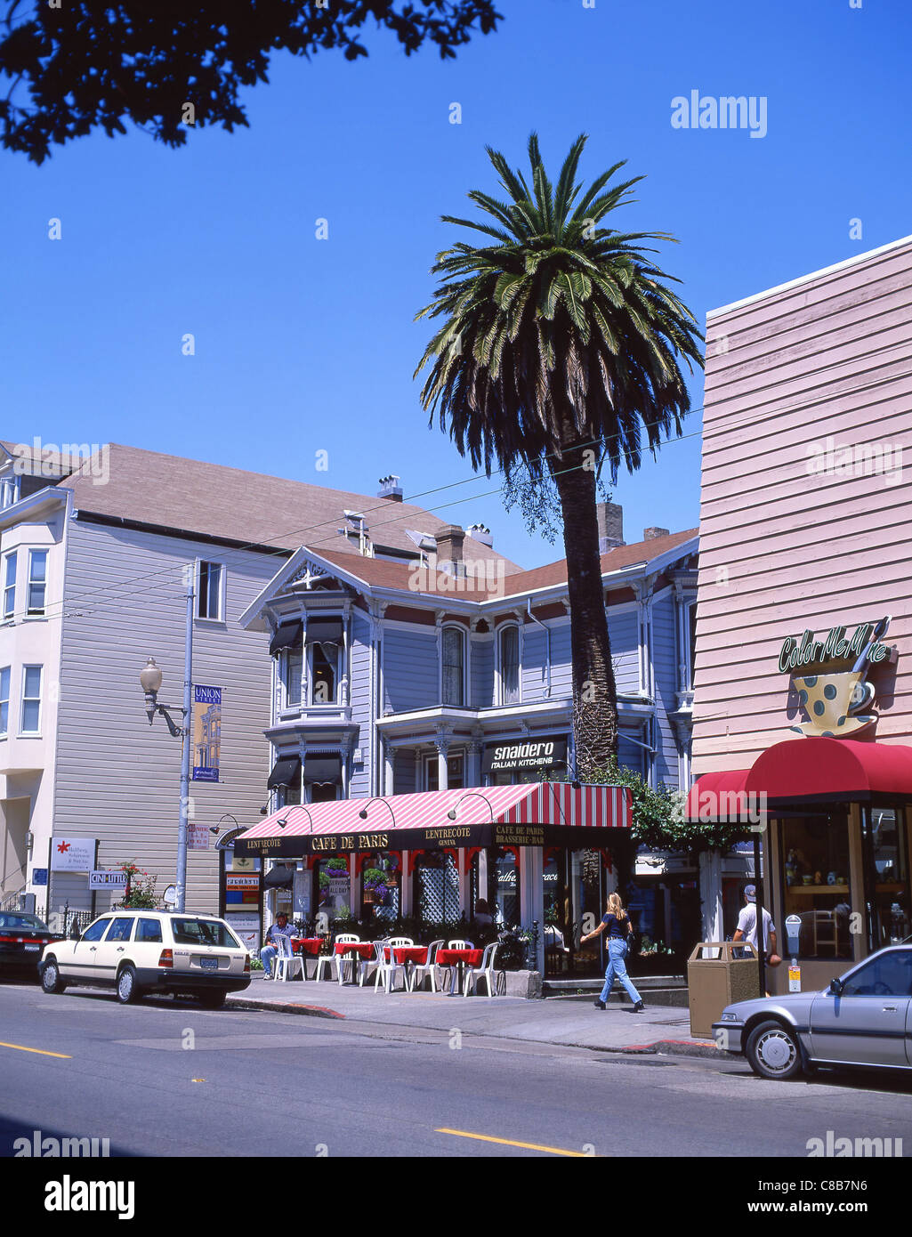 Restaurants on Union Street, San Francisco, California, United States of America Stock Photo