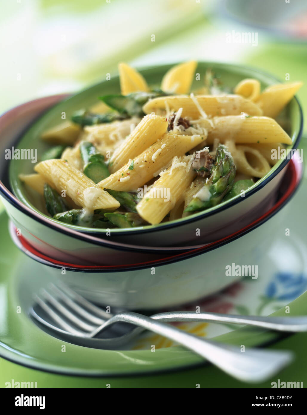 Penne pasta with asparagus and Morel mushrooms Stock Photo Alamy