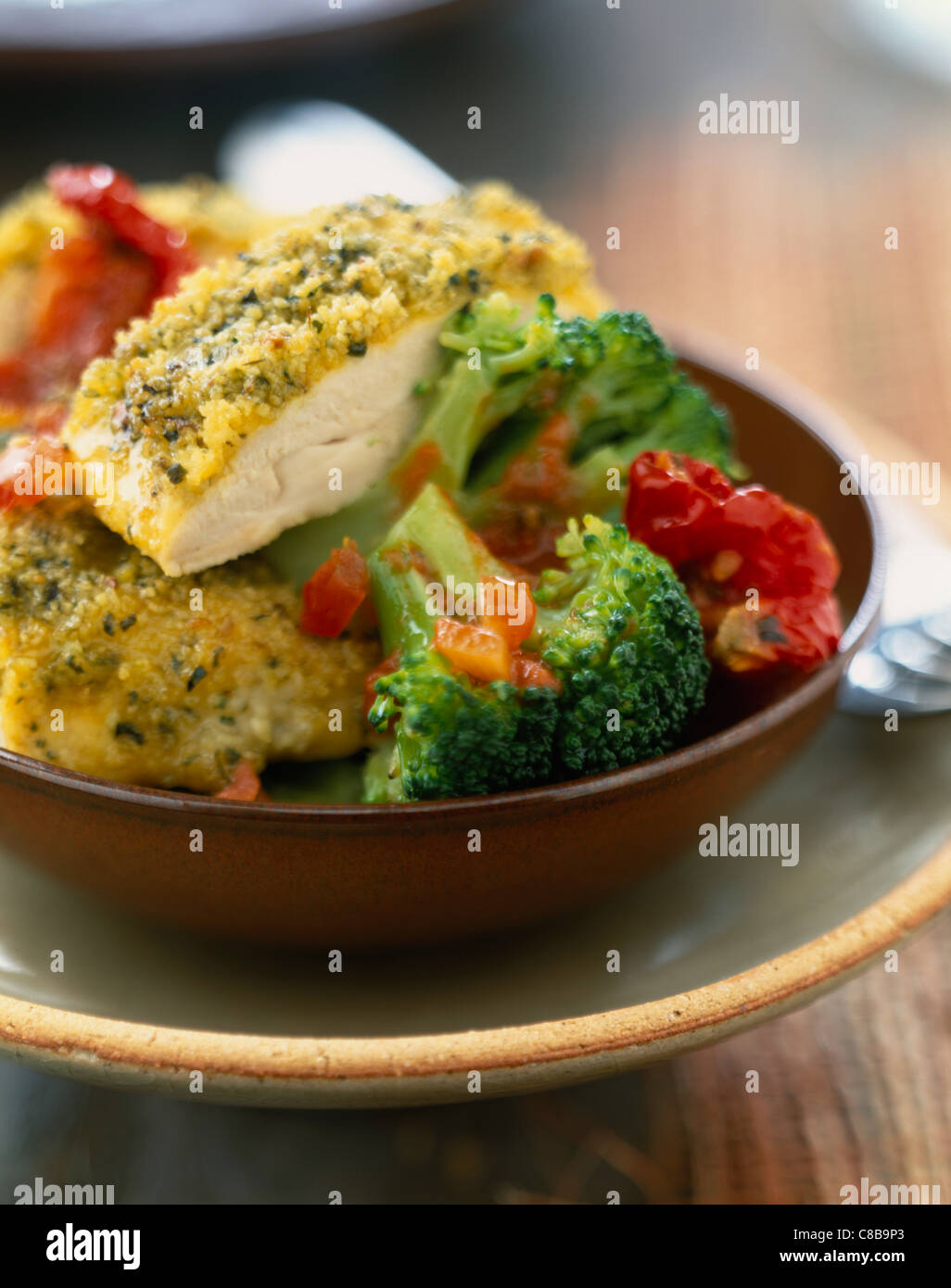 Chicken with broccoli crust Stock Photo