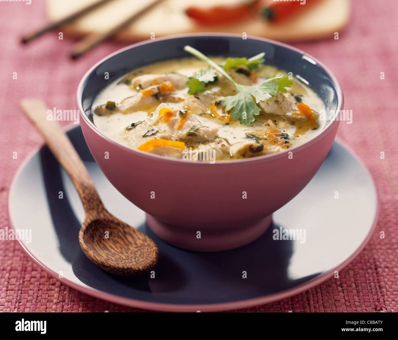 spicy coconut milk and chicken soup Stock Photo