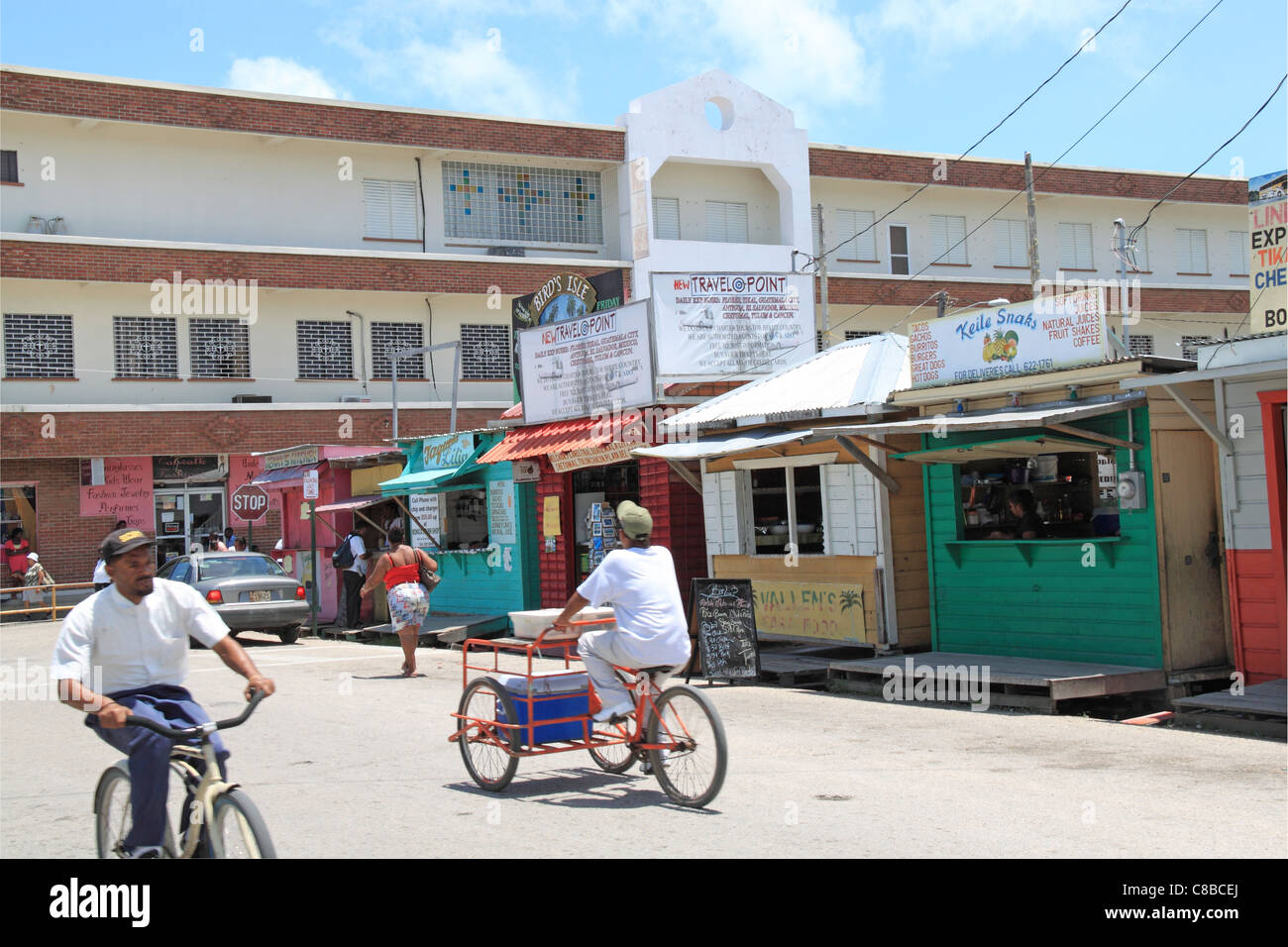 Fast Food stalls opposite the Marine Terminal, North Front Street, Fort George, Belize City, Belize, Caribbean, Central America Stock Photo