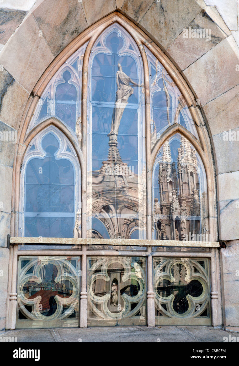 Milan - gothic gothic window from roof of Duomo cathedral Stock Photo