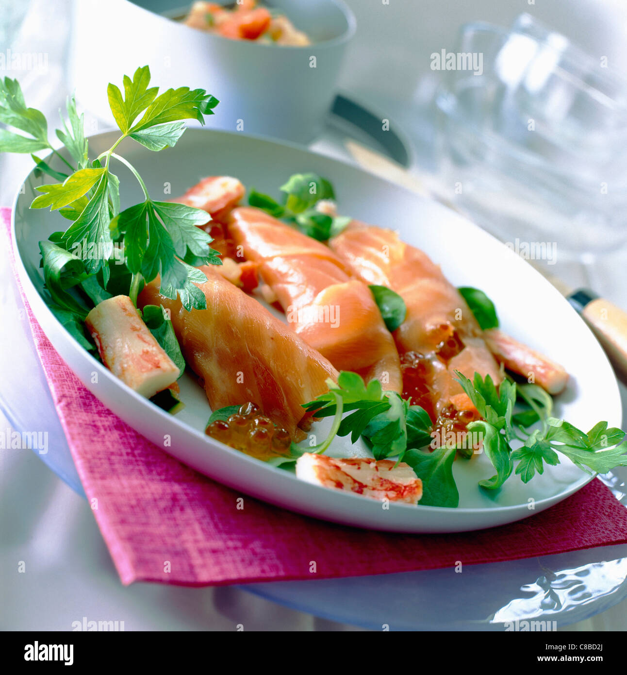 Salmon, crab and salmon roe rolls Stock Photo Alamy