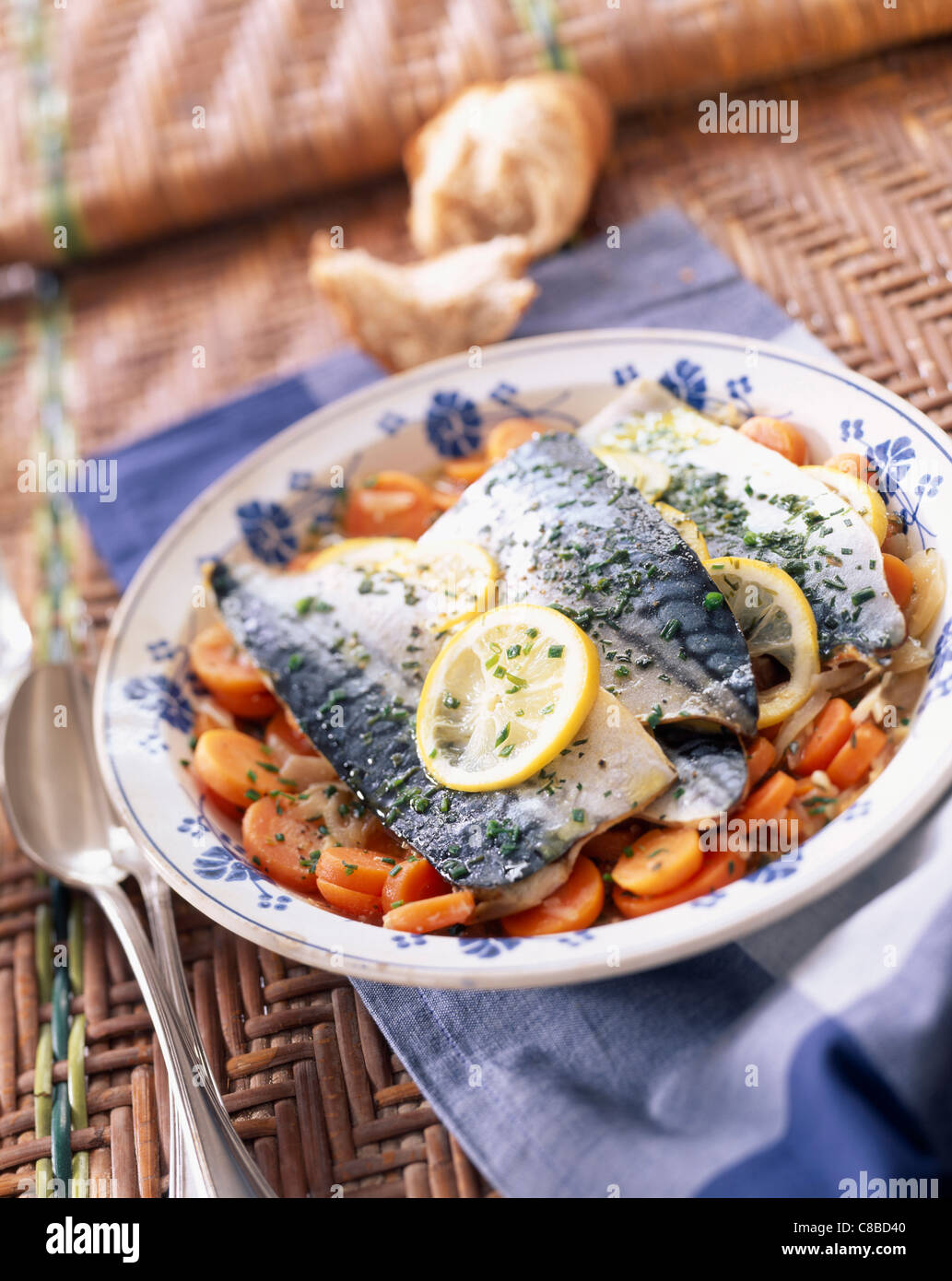 mackerel in vegetable and muscadet court bouillon Stock Photo Alamy