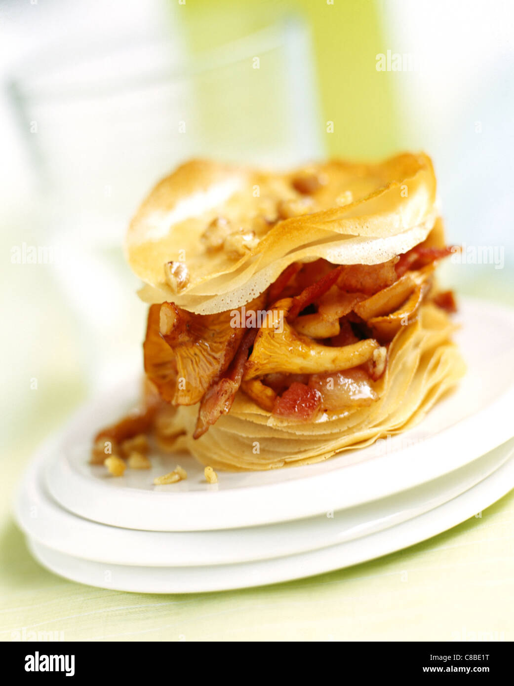 chanterelle puff pastry layer Stock Photo Alamy